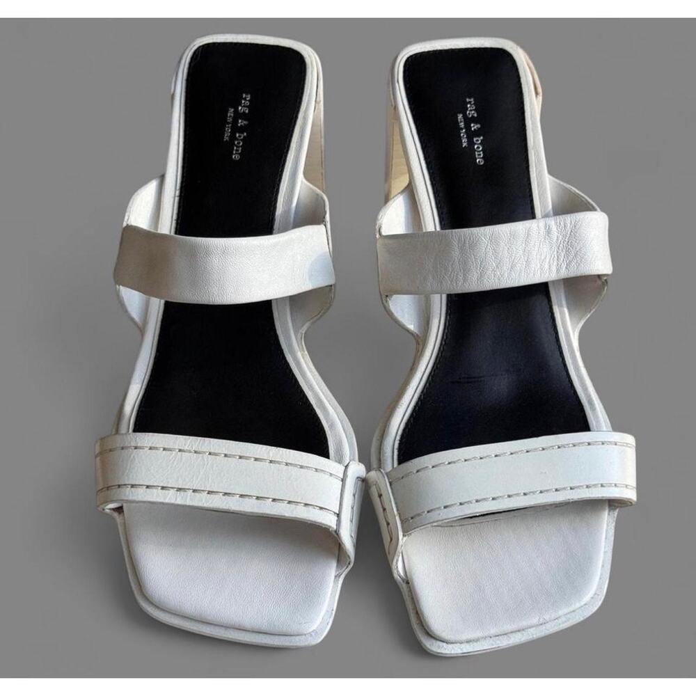 rag & bone Colt Sandal Brightest White Leather Mid Heel Slide 38 US 8